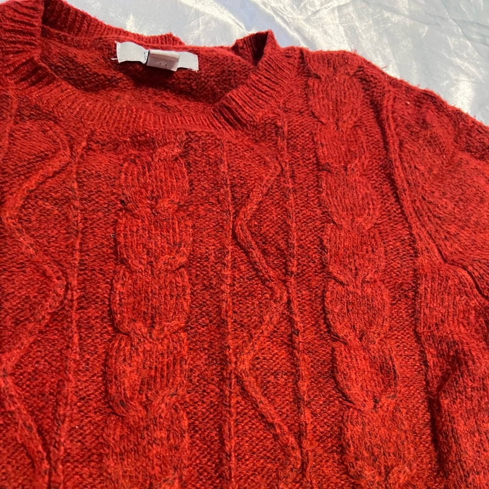 chunky cable knit red sweater